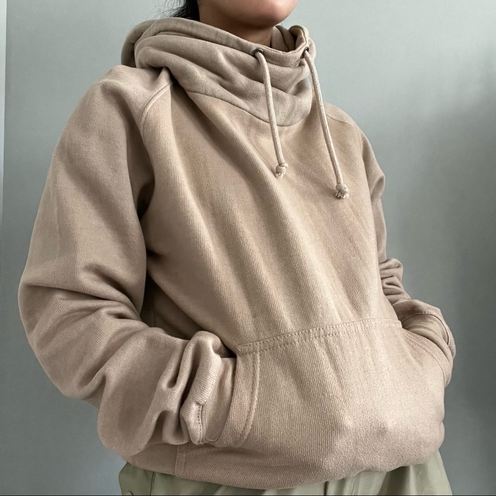 sand hoodie with funnel neckline